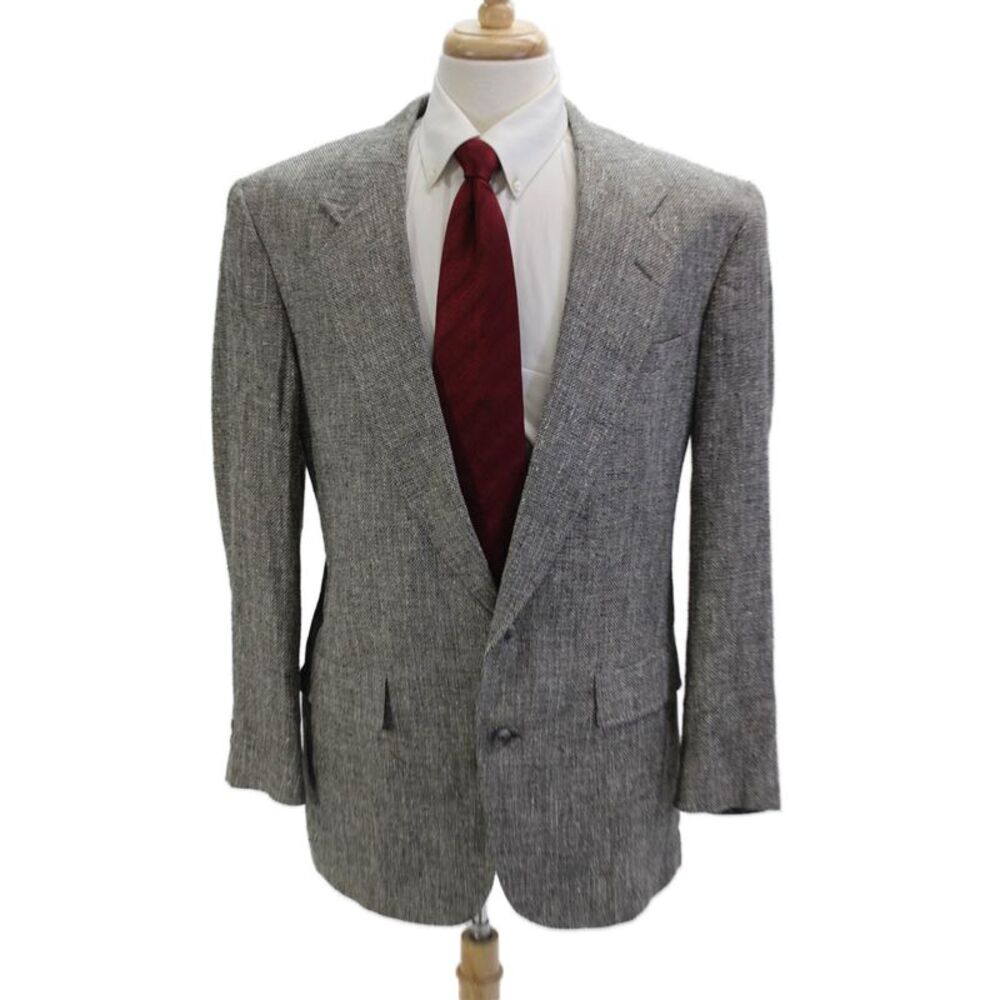 Hart Schaffner Marx Mens Sport Coat Silk Herringbone Gray Size 42